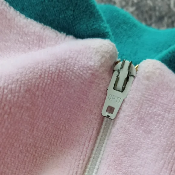 VINTAGE Kids One Piece with Bunny Design - Pink and Teal OPTI ZIPPER - Picture 7 of 8